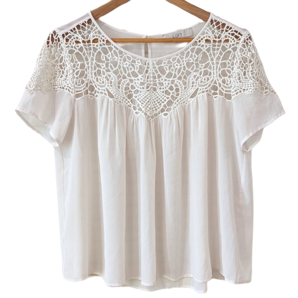 Ann Taylor Loft Lacy Yoke Sheer Blouse Sz M
